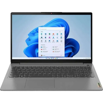 Silver Lenovo ideapad 3i touch laptop with core i5 processor black keyboard and built-in privacy shutter