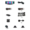 Black rectangular car infotainment system with touchscreen display featuring colorful apps and digital clock in intelligent 4g360 panoramic positioning mirror cam