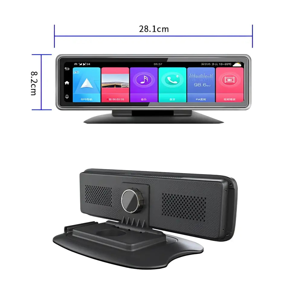 Black rectangular intelligent 4g360 panoramic positioning mirror cam with 28.1cm touchscreen and rear panel knob