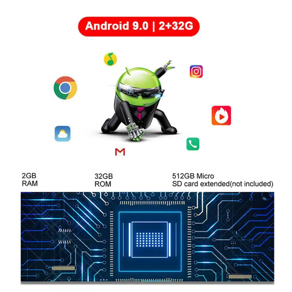 Green android mascot in black suit holding smartphone with 2gb ram 32gb rom for intelligent 4g360 panoramic positioning mirror cam