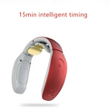 Red and gray intelligent cervical massager with gold massage heads designed for effective neck relief