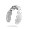 White plastic intelligent cervical massager with gold massage heads textured grip areas and control buttons for neck relief