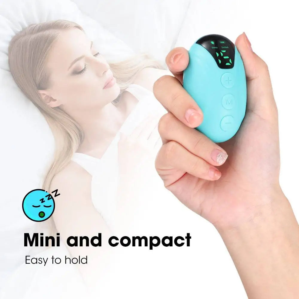 Light blue oval intelligent relieve anxiety sleep instrument with digital display and three circular control buttons