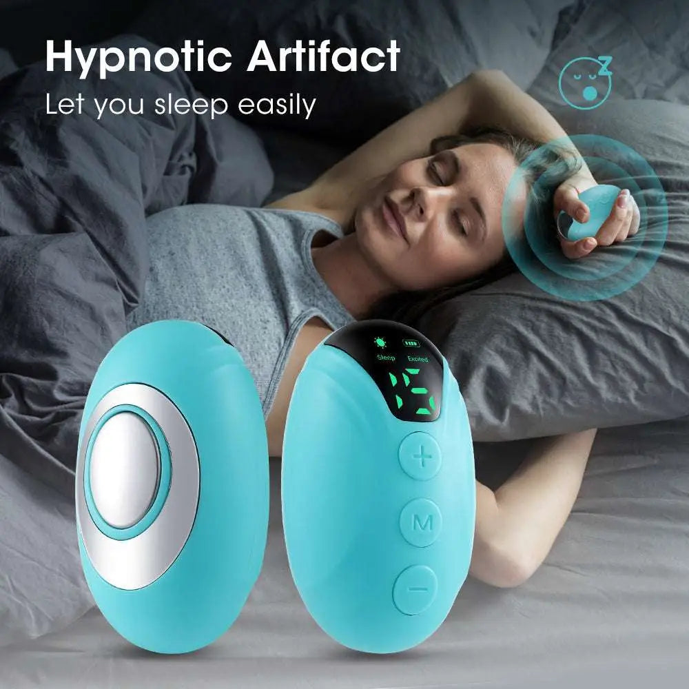 Light blue and silver intelligent relieve anxiety sleep instrument with hypnotic design digital display and control buttons