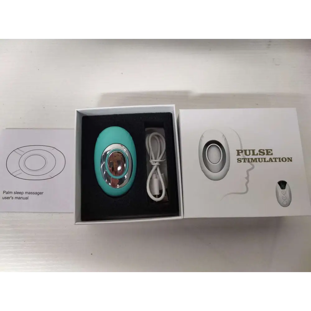 Teal and silver oval-shaped palm sleep massager with glossy finish for intelligent relieve anxiety and anxiety sleep instrument use