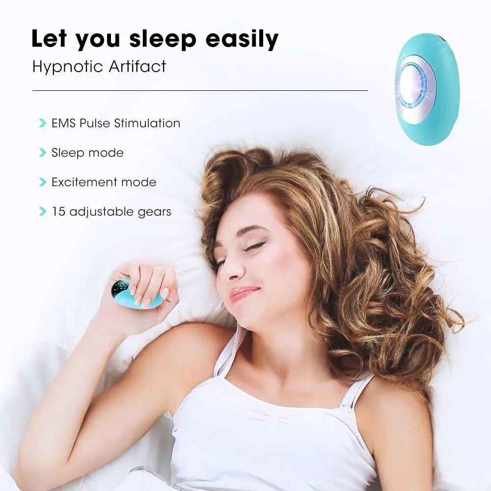 Light blue and silver intelligent relieve anxiety sleep instrument with hypnotic design digital display and control buttons