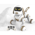 White and gold intelligent remote control robot dog toy with heart-shaped led eyes designed as a pet toy