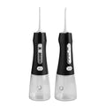 Two black and clear ipx8 waterproof electric tooth punch devices with white nozzles and usb charging ports