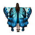 A vibrant blue butterfly talma halloween wing cape with black veining and glowing white accents resembling a moth wing