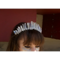 A clear faceted crystal quartz crown headband with an elegant design ideal for bridal hair accessories