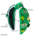 Vibrant irish green shamrock rhinestone knotted headband adorned with beer mugs and sparkling rhinestones