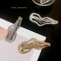 Shiny metallic sweet cool rhinestone hair clips with irregular lines bang design and decorative crystal embellishments