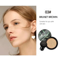 Brunet brown 03# air cushion foundation in a marbled green and white lid compact for dull skin tones cream foundation application