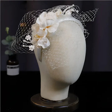 Elegant ivory pearl lace petal mesh hairband featuring delicate lace and floral pearl embellishments for a refined look