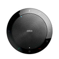 Black jabra speak wireless bluetooth speaker with circular design, perforated grille, and illuminated control buttons for sound quality