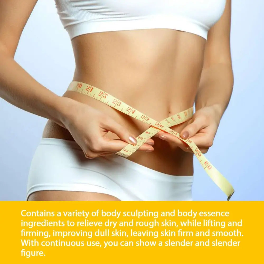 Yellow flexible measuring tape with red markings around a waist demonstrating jaysuing body soap skin tightening herbal use