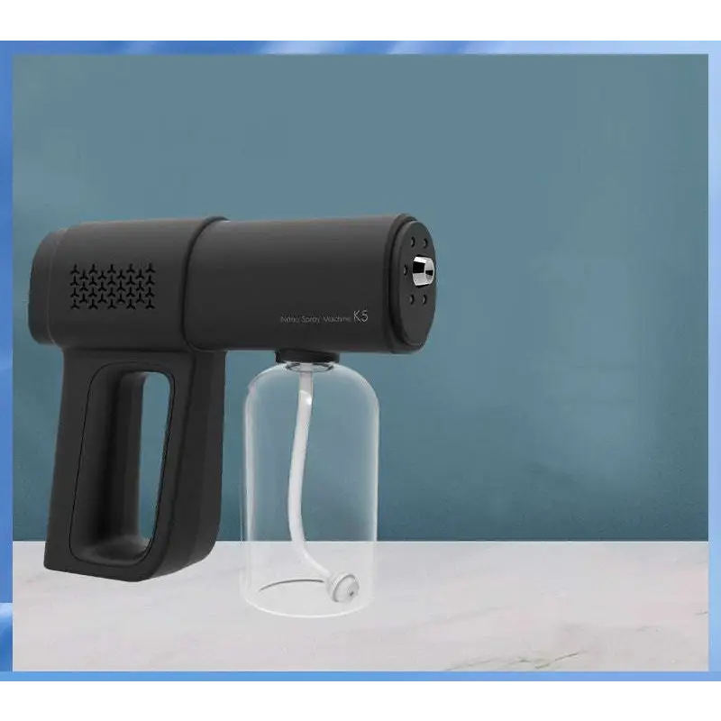 Black handheld k5 pro electric sanitizer sprayer with transparent glass container nano disinfection gun