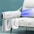 K5 pro electric sanitizer sprayer white handheld nano disinfection gun with transparent reservoir and blue mist output