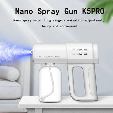 White nano disinfection gun k5 pro electric sanitizer sprayer with transparent liquid reservoir and ergonomic grip