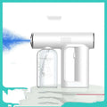 White handheld k5 pro electric sanitizer sprayer with clear water tank and chrome accents nano disinfection gun