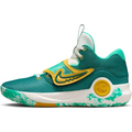 Teal and yellow nike mens basketball kd 12 shoe with clear jade geode mesh upper bold swoosh and white midsole size 7.5