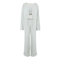 A delicate white knitted heart printing ribbed loungewear set with blue polka dots and scalloped hems