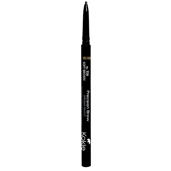 Black precision brow eyeliner pencil with fine tip and gold accent band from kokie cosmetics precision brow ash blonde collection