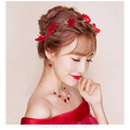 Red floral headpiece with delicate gold wire and fabric roses for korean bridal jewelry red rose necklace set