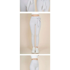 Light gray korean fashion high waisted bow yoga pants with a tied waist detail for nude sports yoga activities