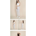 White korean fashion high waisted bow yoga pants with smooth nude sports yoga fabric and subtle seam detailing