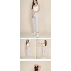 White korean fashion high waisted bow yoga pants with smooth nude sports yoga fabric and subtle seam detailing