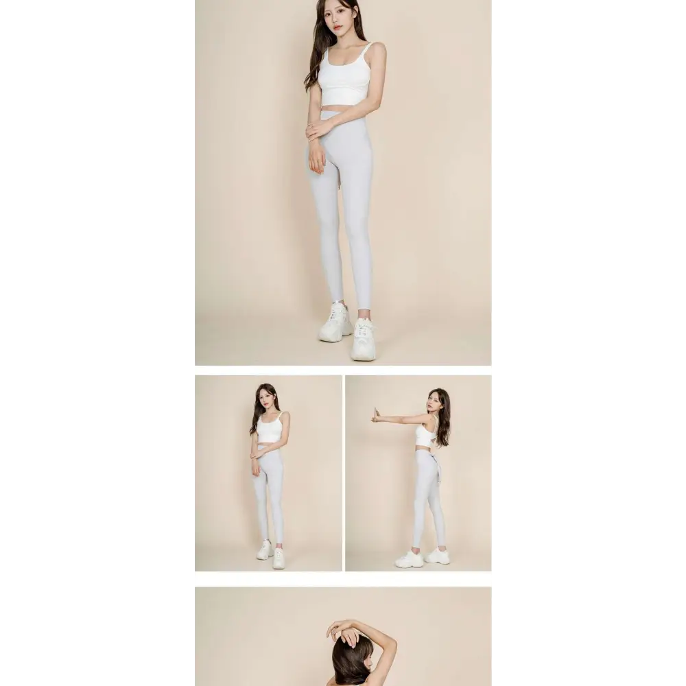 White korean fashion high waisted bow yoga pants with smooth nude sports yoga fabric and subtle seam detailing
