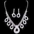Silver rhinestone necklace set with teardrop pendant and matching earrings for korean wedding dress accessories jewelry