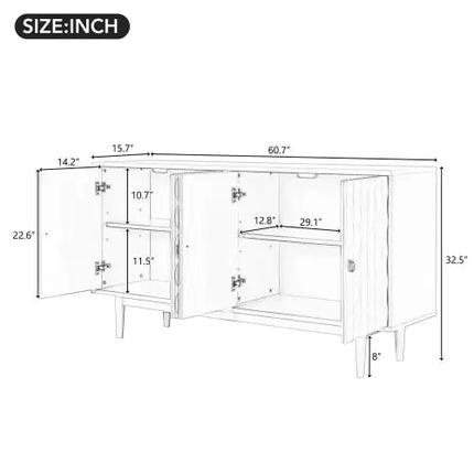 Modern 4-door Sideboard With Convex Doors And 2 Silver Handles For Living Room, Dining Room, Kitchen - Royalessencelux