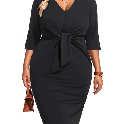 Plus Size Black Dress Funeral Women Work Cocktail Wedding Guest Business Semi Formal Midi Elegant Party Pencil Dresses