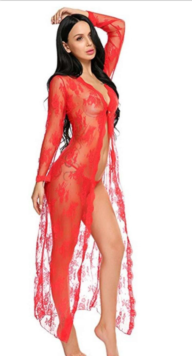 Lace bathrobe lace dress sexy large size pajamas - Royalessencelux