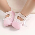 Pink lace bow princess shoes baby with white lace trim and bows for baby toddler shoes in soft material