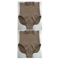 A pair of beige lace high waisted seamless waist pants made from smooth stretchy fabric for shaping and comfort
