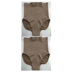 A pair of beige lace high waisted seamless waist pants made from smooth stretchy fabric for shaping and comfort