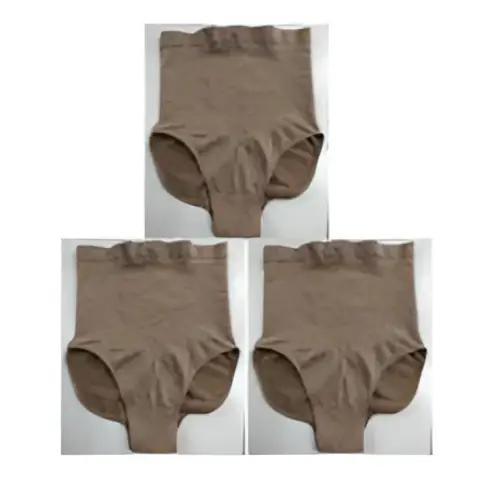 Three beige lace high waisted seamless waist pants with gathered waistband in a triangle seamless bodysuit style