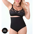 Black lace high waisted triangle seamless bodysuit featuring shapewear design and seamless waist pants styling