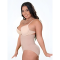 Beige triangle seamless bodysuit with thin straps and supportive underwire bra cup for lace high waisted styling