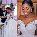 White lace long sleeve custom wedding gown with sweetheart neckline elegant bridal dress for formal occasions