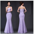 Lavender lace mermaid wedding dress fuchsia with strapless fitted bodice and back corset detailing