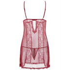 Sheer red lace sling long plus size nightdress featuring delicate floral patterns and thin spaghetti straps