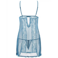 A delicate blue lace sling long skirt plus size nightdress with thin straps and sheer overlay for elegant nightwear