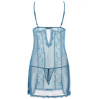 A delicate blue lace sling long skirt plus size nightdress with thin straps and sheer overlay for elegant nightwear