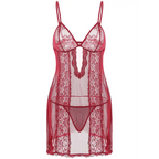 Red lace sling long skirt plus size nightdress with delicate floral patterns and thin spaghetti straps