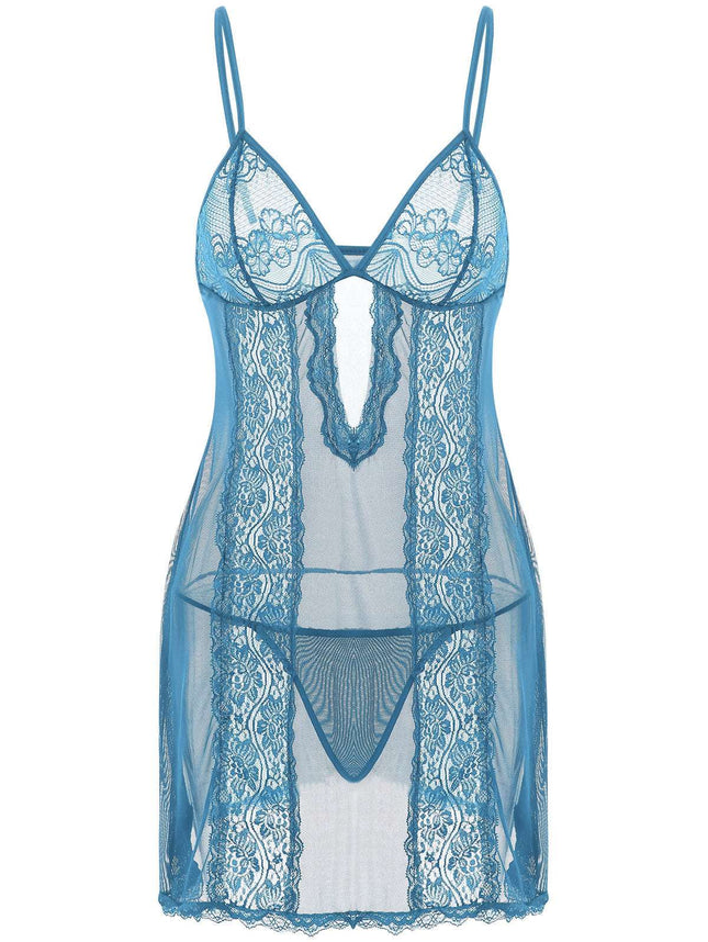 Lace Sling Long Skirt See - through Plus Size Nightdress Panties - Royalessencelux