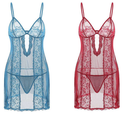 Lace Sling Long Skirt See - through Plus Size Nightdress Panties - Royalessencelux